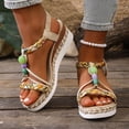 thumbnail image 7 of Bohemian Wedge Sandals for Women Summer Dressy Ankle Elastic Wide Width Platform Sandals Lightweight Comfortable Open Toe Slip On Ankle Strap Beach Shoes Beige A 5.5, 7 of 7