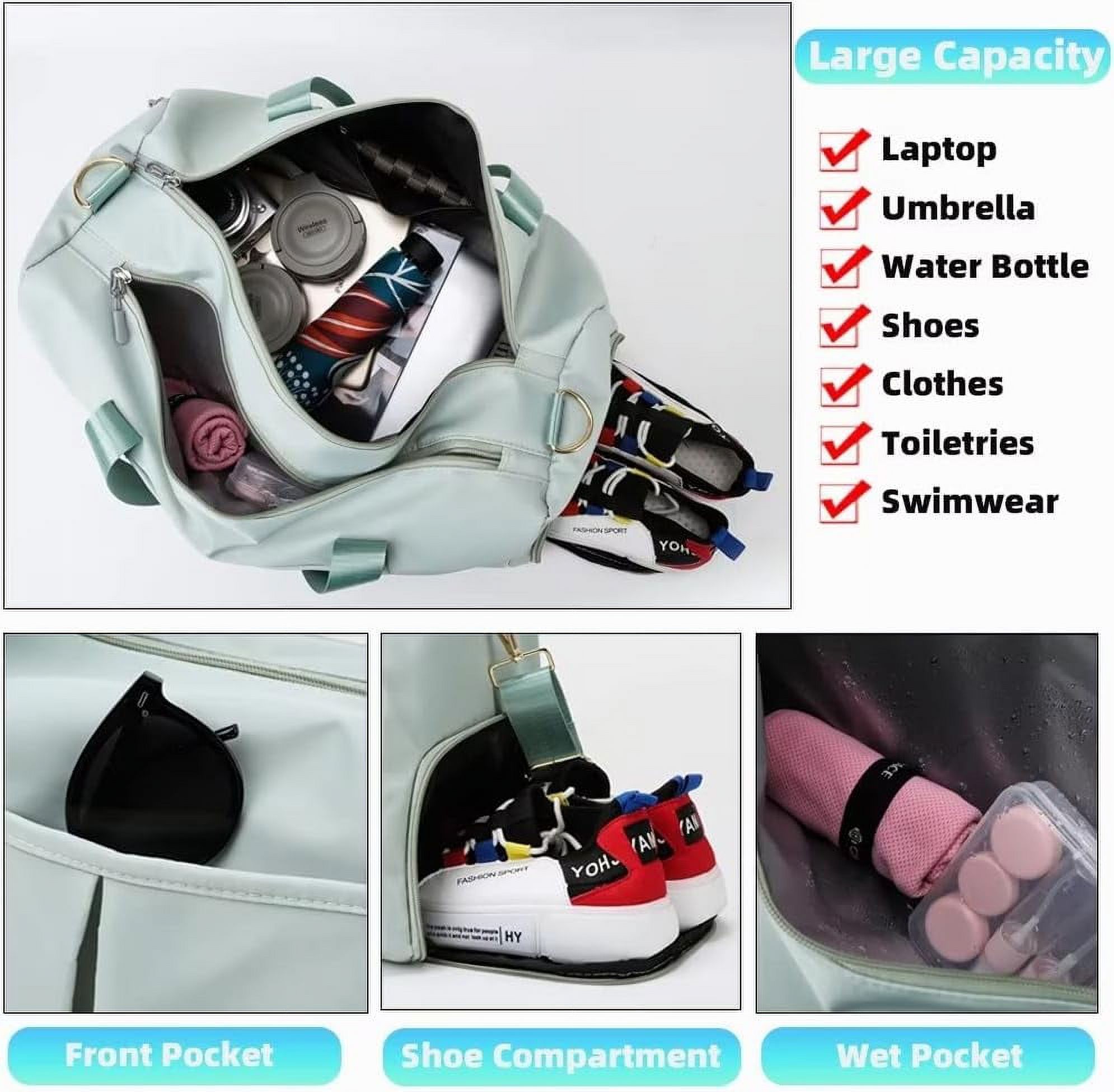 Women's Luggage Bag Large Waterproof Gym Bag Lightweight Travel Overnight Shoulder Bag Training Bag with Shoe Compartment