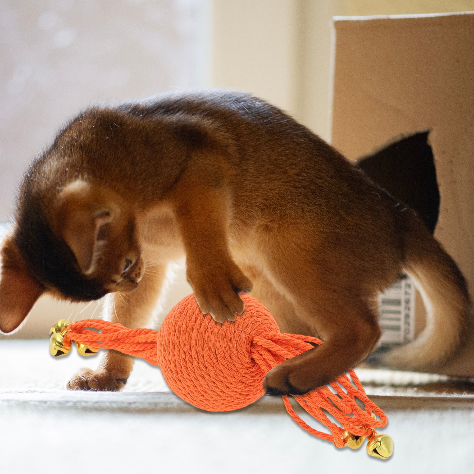 Unique Bargains Playing Ball with Bell for Cat Indoor Orange