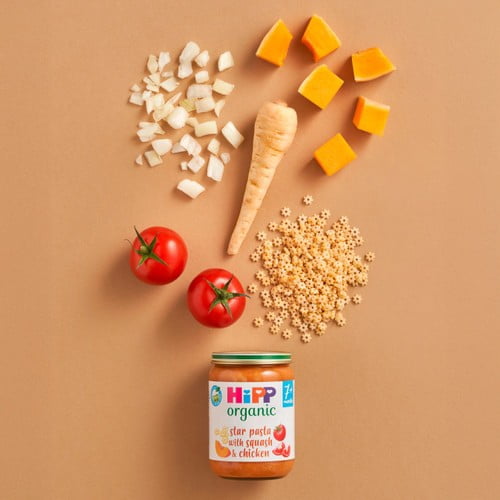 HiPP Organic Star pasta with Squash & Chicken Baby Food Jar 7+ Months 190g, British Import (Pack of 2)
