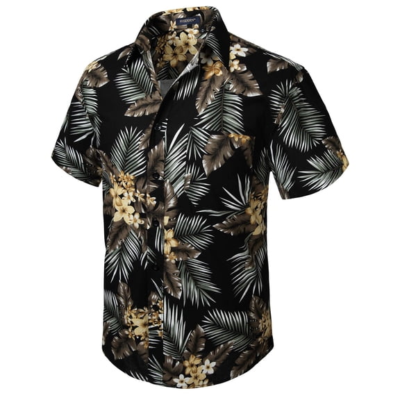 Hawaiian Shirt for Men, Short Sleeve Shirts Button Down Aloha Shirt Beach Floral Shirts Black Palm XL