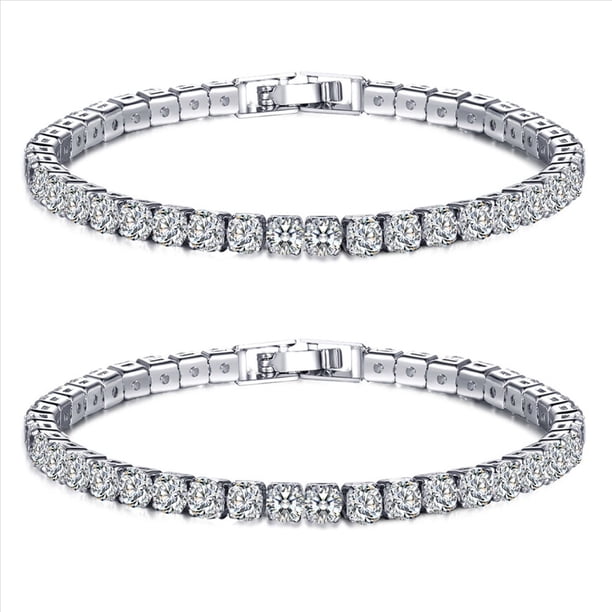 2X Zirconia Cúbica 1 Tenis Cadena Pulsera Hombres Y Mujeres Joyas Latón / Cobre Material Broche Pulsera Enlace Joyas Plata
