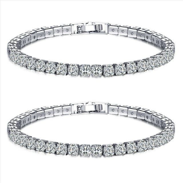 2X Zirconia Cúbica 1 Tenis Cadena Pulsera Hombres Y Mujeres Joyas Latón / Cobre Material Broche Pulsera Enlace Joyas Plata