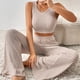 thumbnail image 5 of Completo Pantalone Lungo Conjunto de pantalones de 2 piezas para mujer, informal, color sólido, cuello redondo, cintura elástica, atuendo diario Ygjytge Beis M para Mujer, 5 of 6