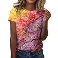 thumbnail image 1 of YDLCAFD T-Shirt Femme Mode Été Décontracté Imprimé Fleuri Manches Courtes Col Rond Pull Tops, 1 of 4