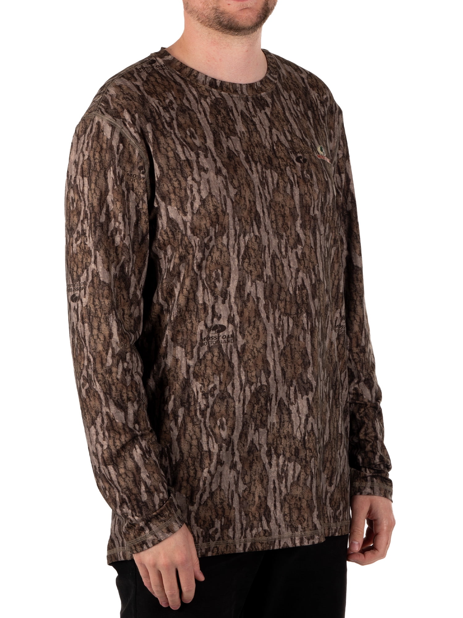 Mossy Oak Men's Long Sleeve Camouflage Hunting Performance Shirt, Mossy Oak Bottomland, 2XL