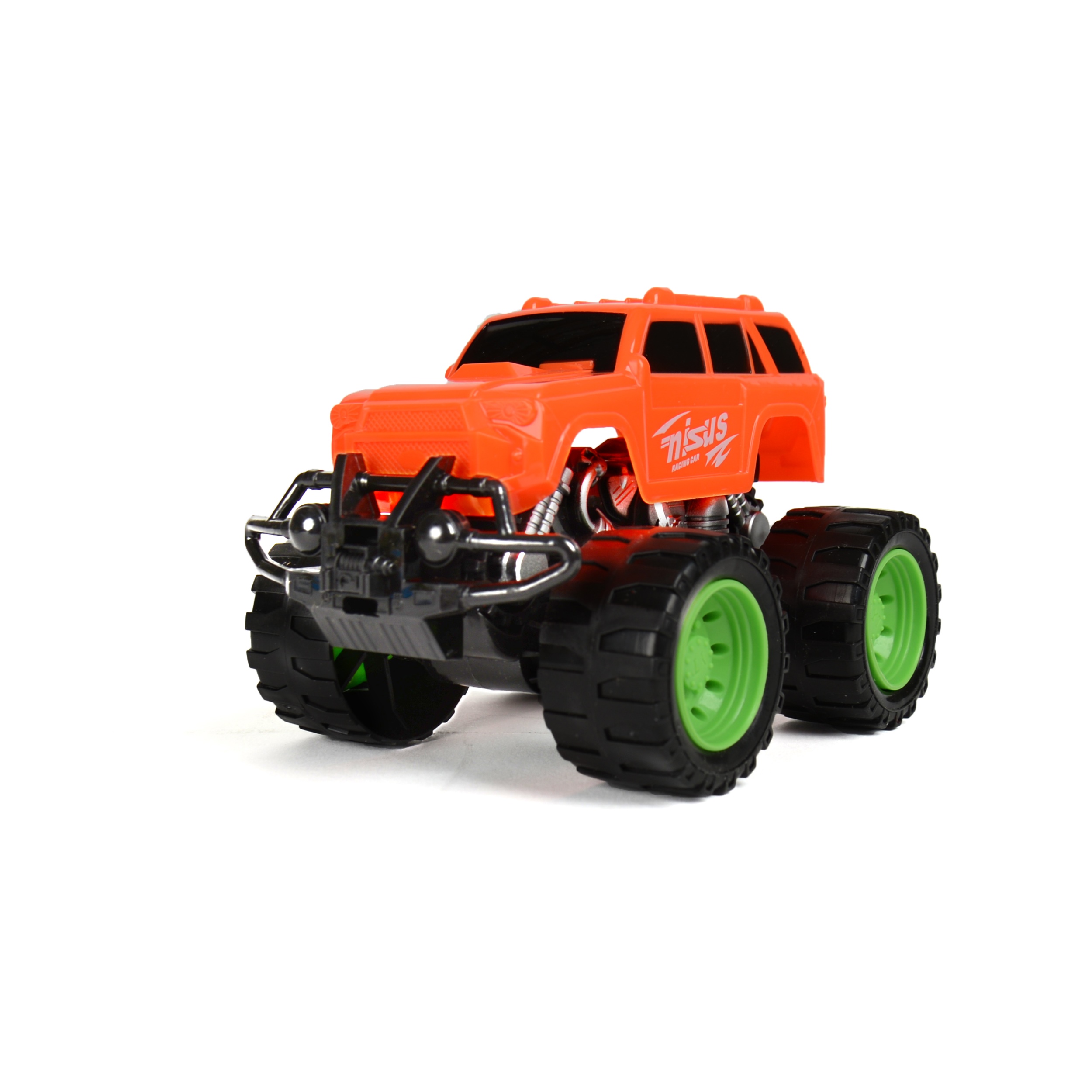 Set of 2 Friction Monster Trucks with Ramp – Travel-Size Off-Road Toy Trucks for Kids