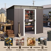 8x6 ft Outdoor Storage Shed with Double Lockable Doors - Weather-Resistant Garden Shed in Gray