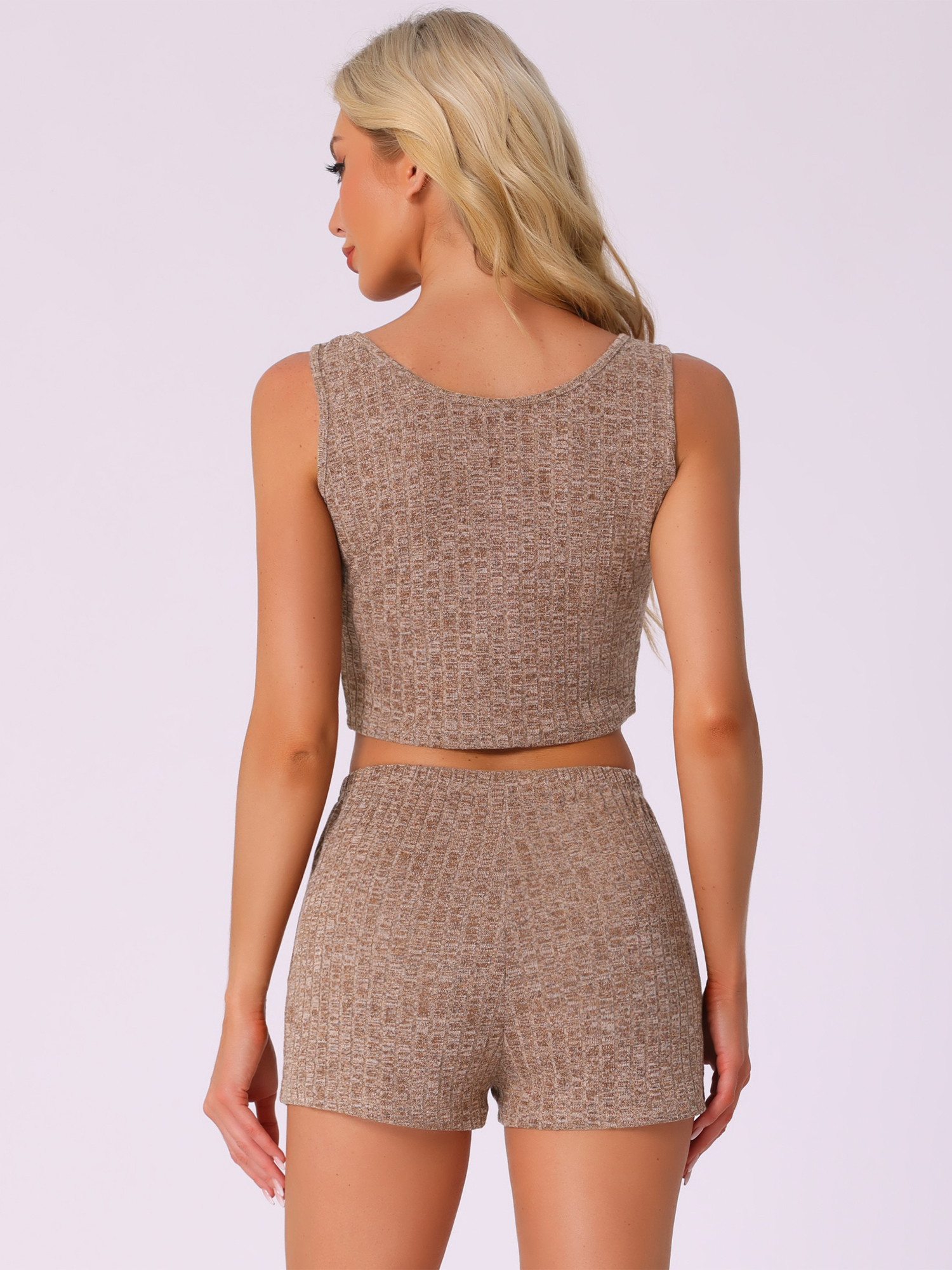 DARING DIVA Ribbed Knit Loungewear Sleepwear 2 Piece Tank Top M Khaki