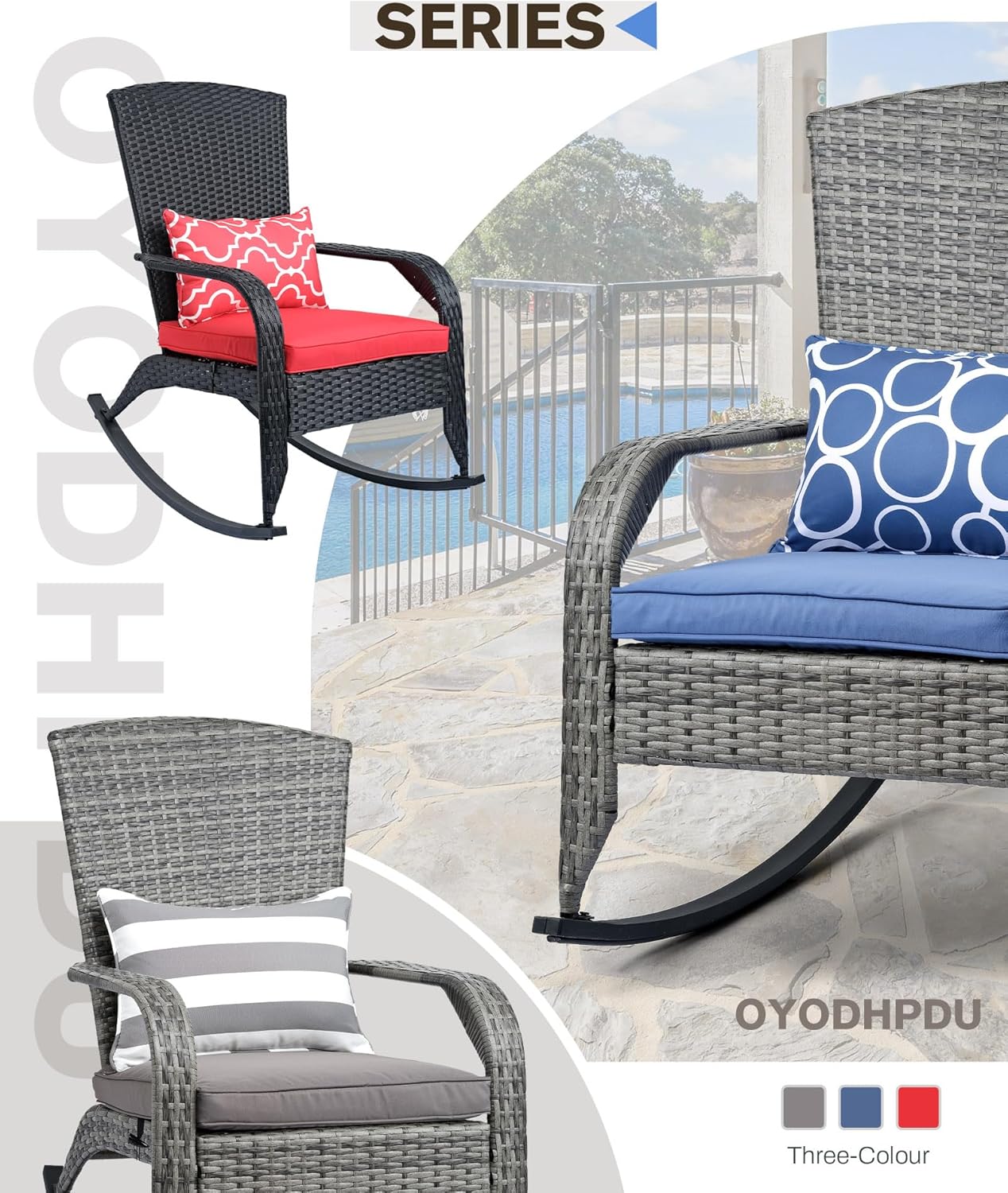 Outdoor Rocking Chair- Glider Rattan Rocker Chair with Heavy Duty Steel Frame- All Weather Outdoor Rocker Chair for Garden, Porch, Backyard