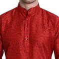 thumbnail image 3 of SKAVIJ Men's Art Silk Printed Kurta Pajama Set Festive Wear Suit Red M, 3 of 6