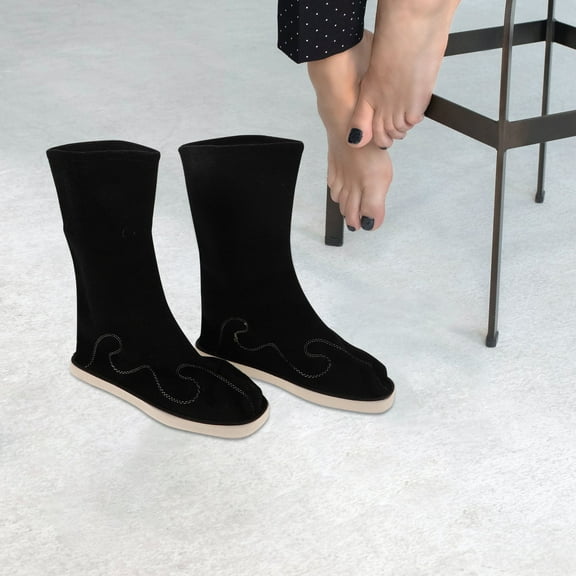TABLZONE 1Pair Traditional Chinese Costume Boots Black Midcalf PU Material for Stage and Festival