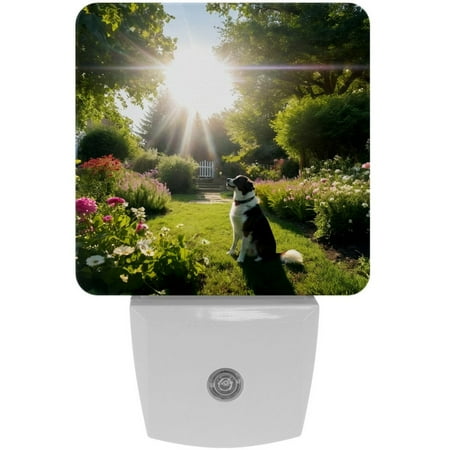 

Plug in Led Night Light with Auto Dusk to Dawn Sensor White Nightlights for Hallway Bedroom Kids Room Kitchen Stairway 2 Pack Animal Dog Spring Landscape Flowers Garden