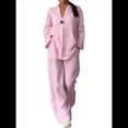 thumbnail image 3 of Conjunto de 2 Piezas de y Algodón para Mujer, con Cuello en V, Camisa de Larga Abotonada y Pantalón con Bolsillos Rosa 5XL, 3 of 7