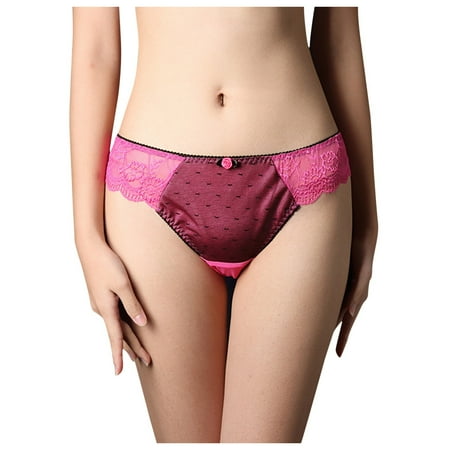 

WZHKSN Women Lace Panties Hot Pink Perspective Thongs 1-Pack