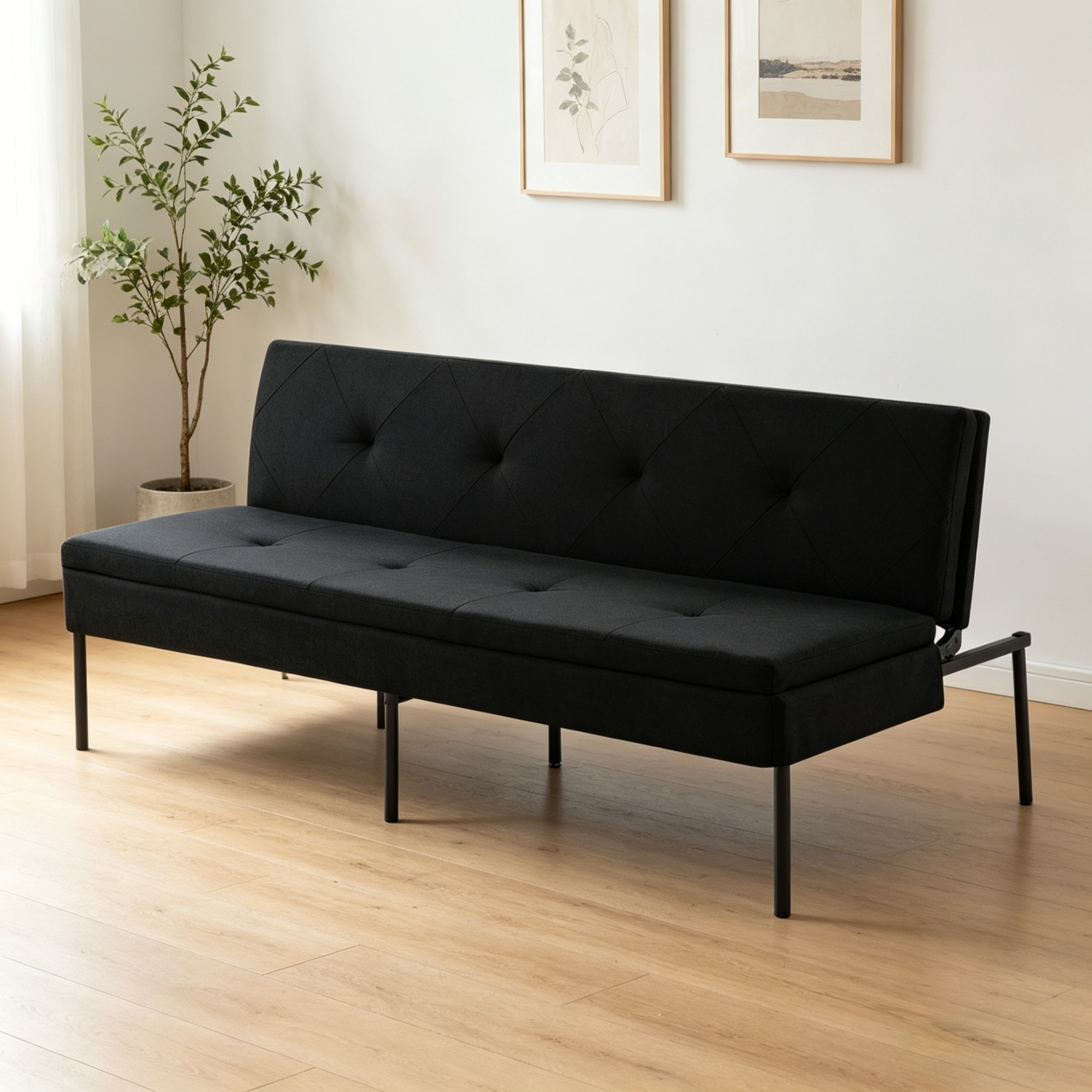 Gewnee 63.39”Futon Sofa Bed,Convertible Sleeper Couch - Iron Frame & 5 Adjustable Positions,Perfect for Living Room,Office,Apartment,Black