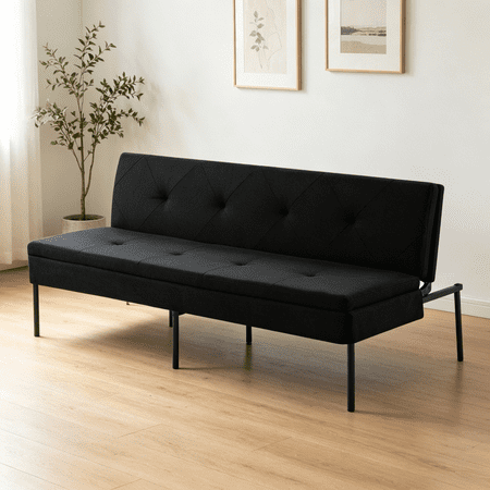 Gewnee 63.39”Futon Sofa Bed,Convertible Sleeper Couch - Iron Frame & 5 Adjustable Positions,Folding Sofa Bed for Living Room,Office,Apartment,Black