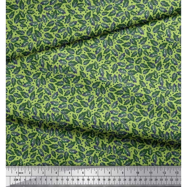 Soimoi Green Moss Georgette Fabric Rose Leaves Printed Fabric 1 Yard 44 Inch Wide