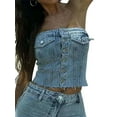 Douhoow Women Denim Crop Top Summer Vest Button Down Strapless Tube Top ...