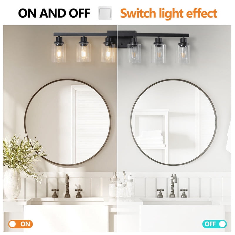 37" Modern 6-Light Bathroom Vanity Light Fixture - Black Finish with Clear Glass Shades, Perfect for Bathroom, Vanity, and Dressing Area Lighting (No Bulbs)