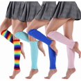 thumbnail image 2 of Women 80s Fluorescent Colored Knit Leg Warmers Ribbed Footless Socks Stockings Halloween Dance Party Accessories, 2 of 7