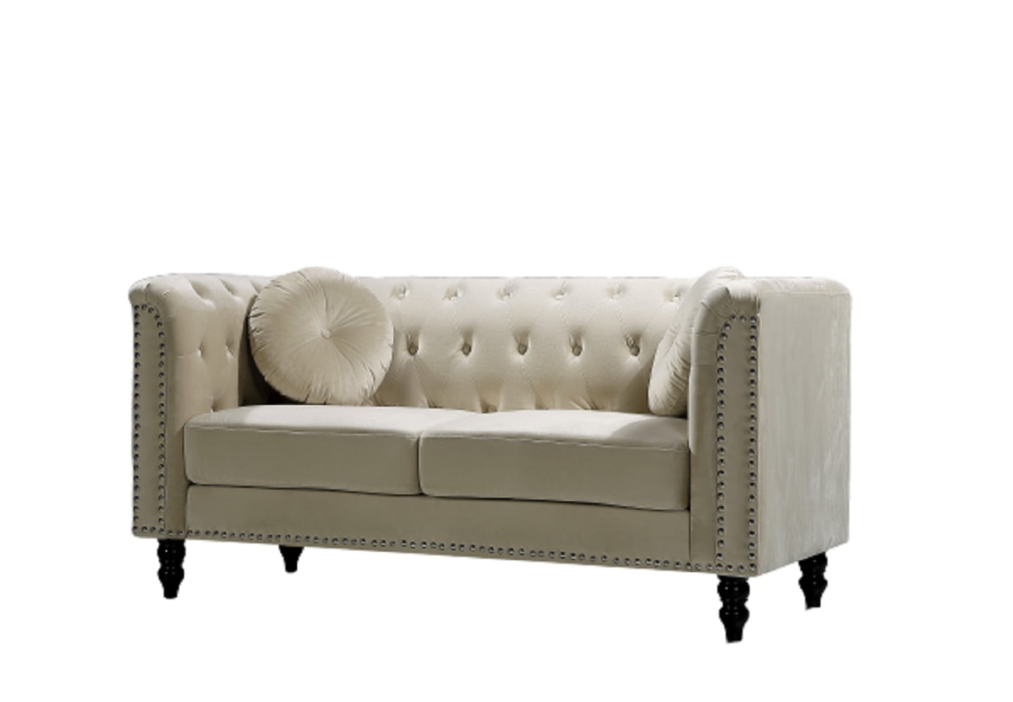 Uspridefurniture Lueck 64.2'' Velvet Rolled Arm Chesterfield Loveseat,Cream