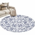 thumbnail image 2 of 4ft Round Rug, Blue Flower Non-Skid Rubber Backing Large Area Rugs - Living Room Bedroom Home Office, Spring Leaf Vintage Farmhouse Boho Plant Indoor Floor Mat Carpets Washable Rug, 2 of 9