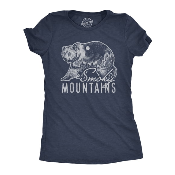 Womens Retro Smoky Mountains T Shirt Funny Camping Vintage Graphic Design Tee Guys (Heather Navy) - M