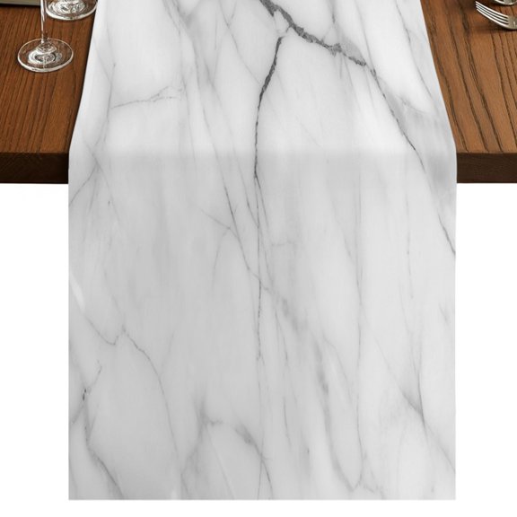 White Marble Table Runner 36 Inches Long, Cotton Linen Table Runner Dresser Scarf, Modern Geometric Abstract Minimalist Crack Short Fabric Tablerunners for Dining Tables Wedding Holiday Party 13"x36"