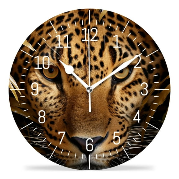 12 Inch Wall Clock Battery Operated Silent Clock Decorative for Office, Kitchen, Outdoor, Living Room，3D Leopard Animal Elegant