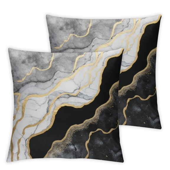 Acheng Black Gold Marble Throw Pillow Covers Set of 2Black and Grey Gold Pillow Cases Luxury Abstract Decorative Cushion Covers for Couch Sofa 12x12in