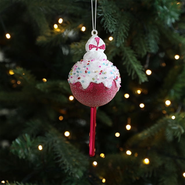 Seyotauo Glitter Powder Christmas Hanging Decorations, Cartoon Bear Snowman Donumt Lolli Ice Cream Shape Hanging Ornaments, Cute Xmas Tree Window Hanging Decor for Home, Party, DIY Crafts