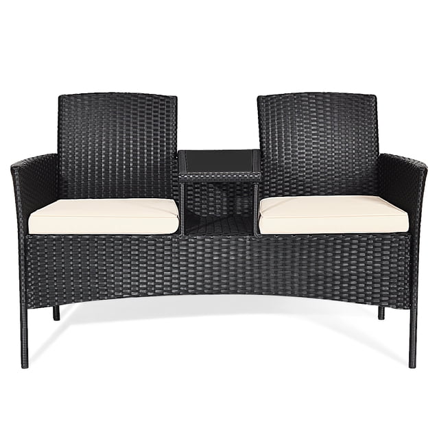 Patiojoy Outdoor Conversation Furniture Set Rattan Wicker Loveseat Sofa Chair