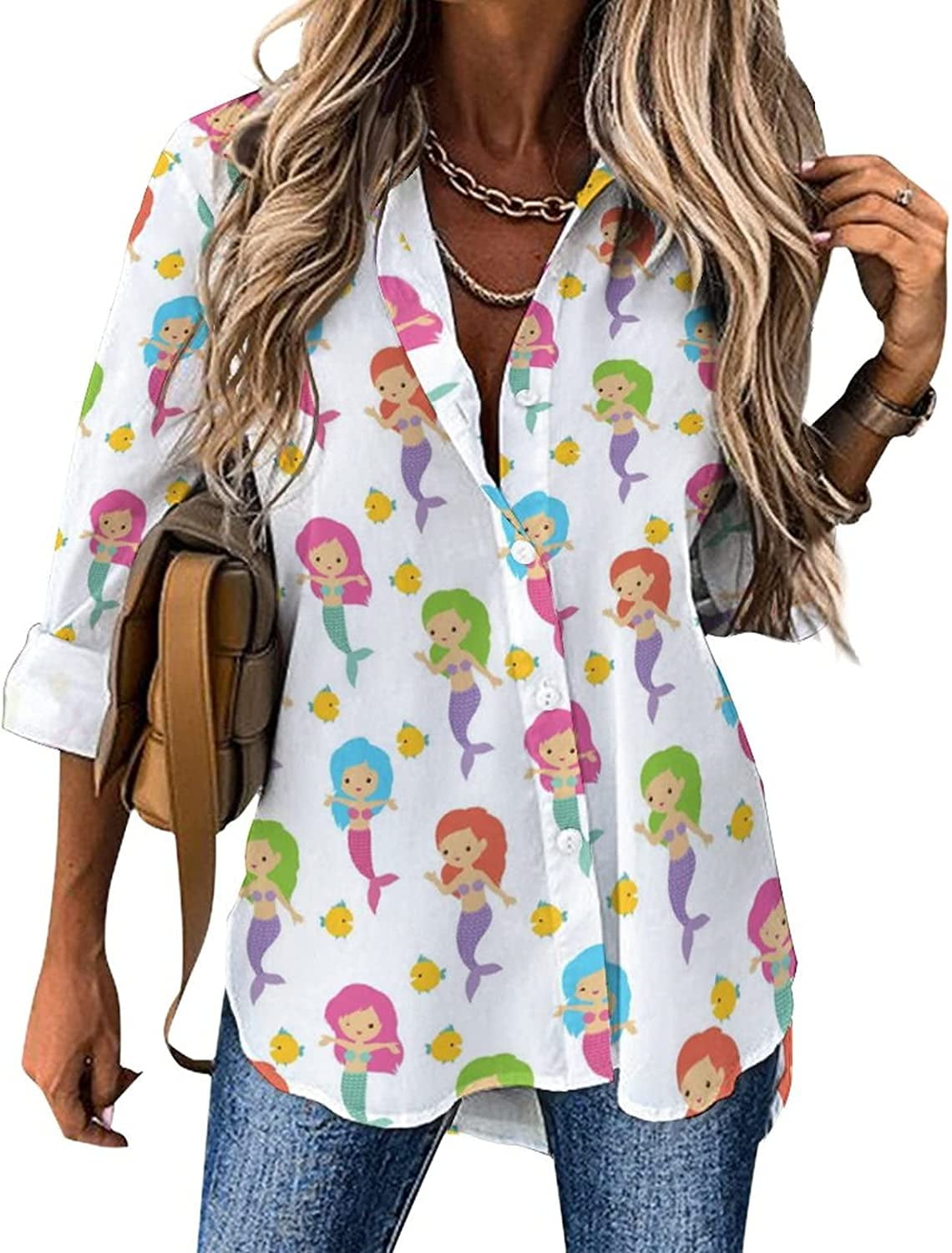 Fairytale Cute Mermaids Sea Underwater Girls Womens Funny Print Button