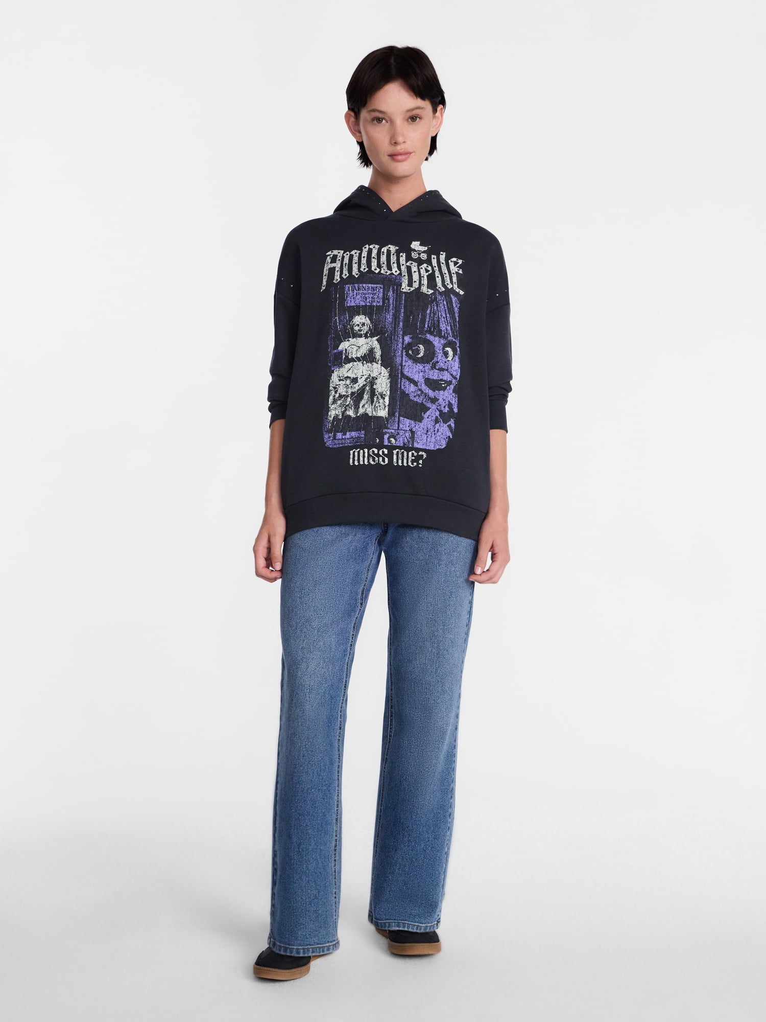 Anabelle Women's Halloween Studded Graphic Hoodie Sweatshirt, Sizes XXS-XXL