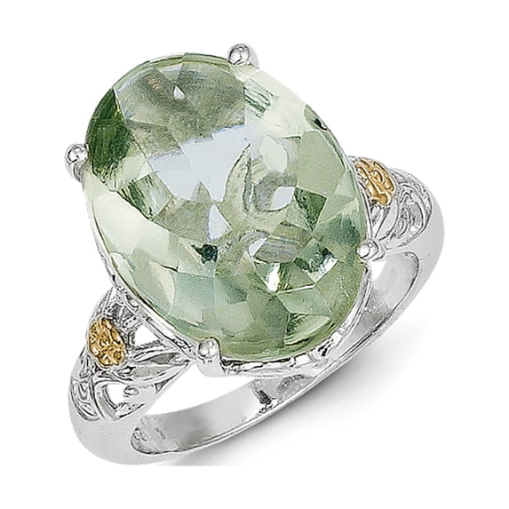 14K/Silver Two-Tone Sterling Silver With 14K Green Quartz Ring (Size 6) Made In Thailand qtc889-6