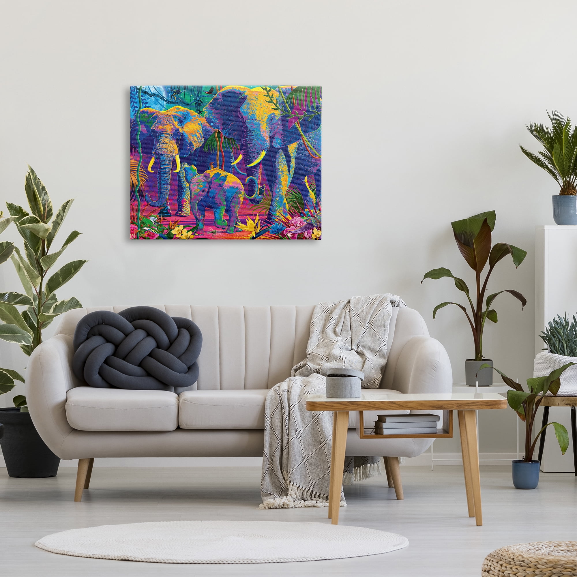Stupell Industries Elephants in Vivid Hues Animals & Insects Painting Gallery Wrapped Canvas Print Wall Art, 40 x 30