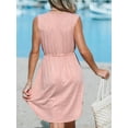 thumbnail image 2 of Cupshe Women's Casual V Neck Button Down Short Length Dresses Drawstring Mini Dress with Patch Pockets, Pink, 2 of 6