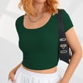 thumbnail image 1 of Camisa de manga corta color liso Nikou blusa de cuello redondo manga corta blusa de punto acanalado corto, 1 of 6