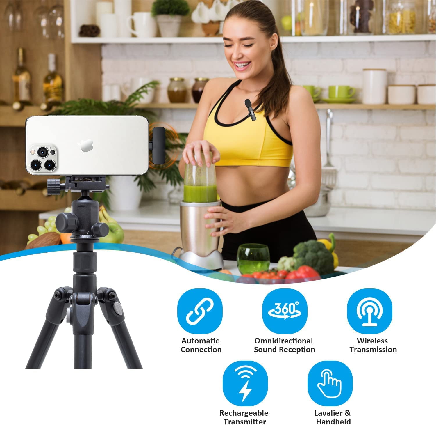 Professional Wireless Lavalier Lapel Microphone for iPhone, iPad - Cordless Omnidirectional Condenser Recording Mic for Interview Video Podcast Vlog YouTube