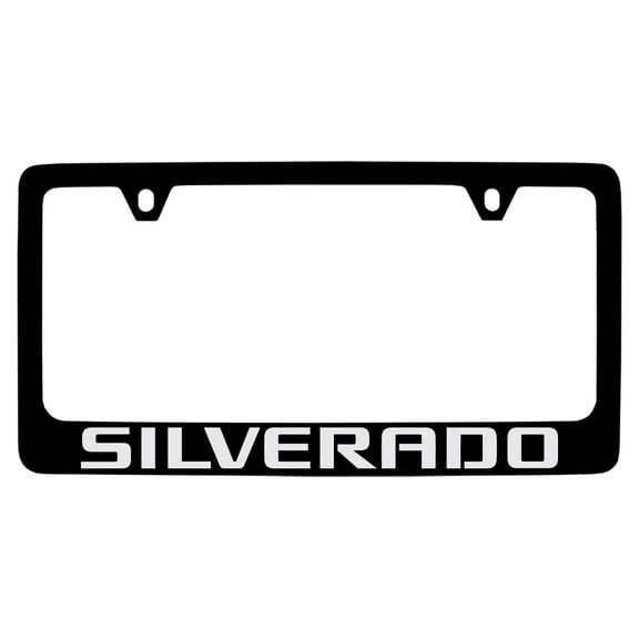 Chevrolet Silverado wordmark black coated metal license plate frame holder