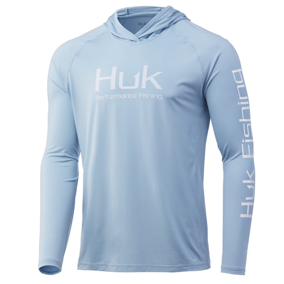 HUK Men's Standard Pursuit Hoodie | Performance Long-Sleeve Shirt +30 UPF, Coastal Sky, Large