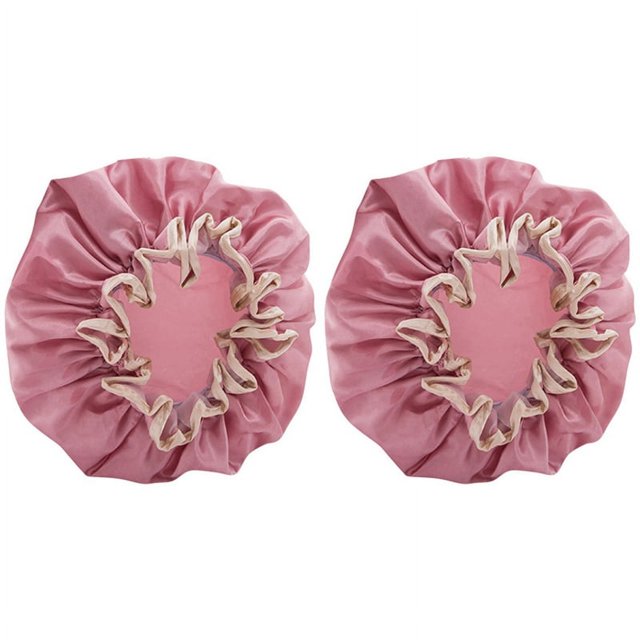 2X Gorro de Ducha de Doble Capa Sombrero Impermeable para Mujer Baños Sombrero de Baño de Pelo Cubierta de Pelo Gorro para Cabello Seco con Humo de Aceite Rosado