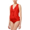thumbnail image 1 of Marilyn Monroe Juniors Ruffled V-Neck Bodysuit (Orange, Large), 1 of 1