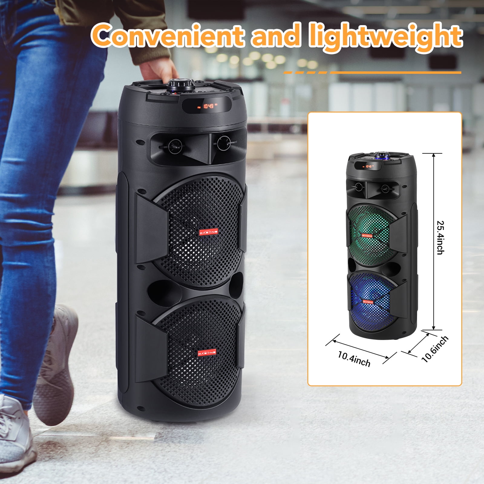 RIDWIND 4000W Peak Power Bluetooth Speakers Portable Wireless Speaker with Double 6.5 inch Subwoofer Heavy Bass,FM Radio, Microphone, Lights, Remote Control TWS Stereo Sound System Speaker