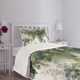 thumbnail image 4 of Ambesonne Botanical Quilted Bedspread Set 2 Pcs, Leaves Cascading Down Art, Twin Size, Green Blue and White, 4 of 4