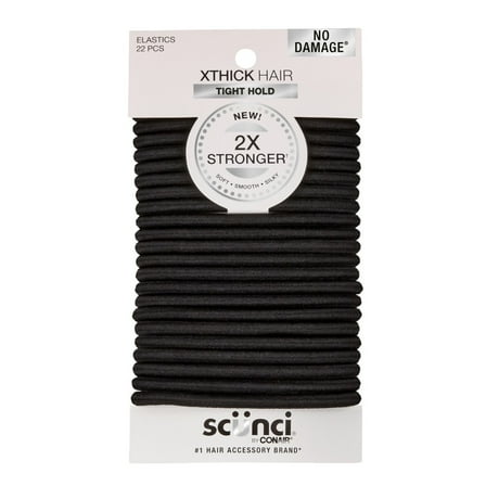 Scunci 2x Stronger Elastic Ponytail Hair Ties, Black, 22 Count