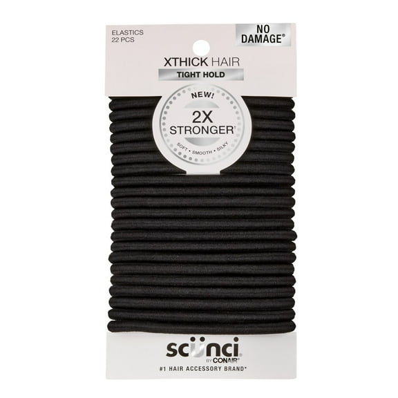 Scunci 2x Stronger Elastic Ponytail Hair Ties, Black, 22 Count