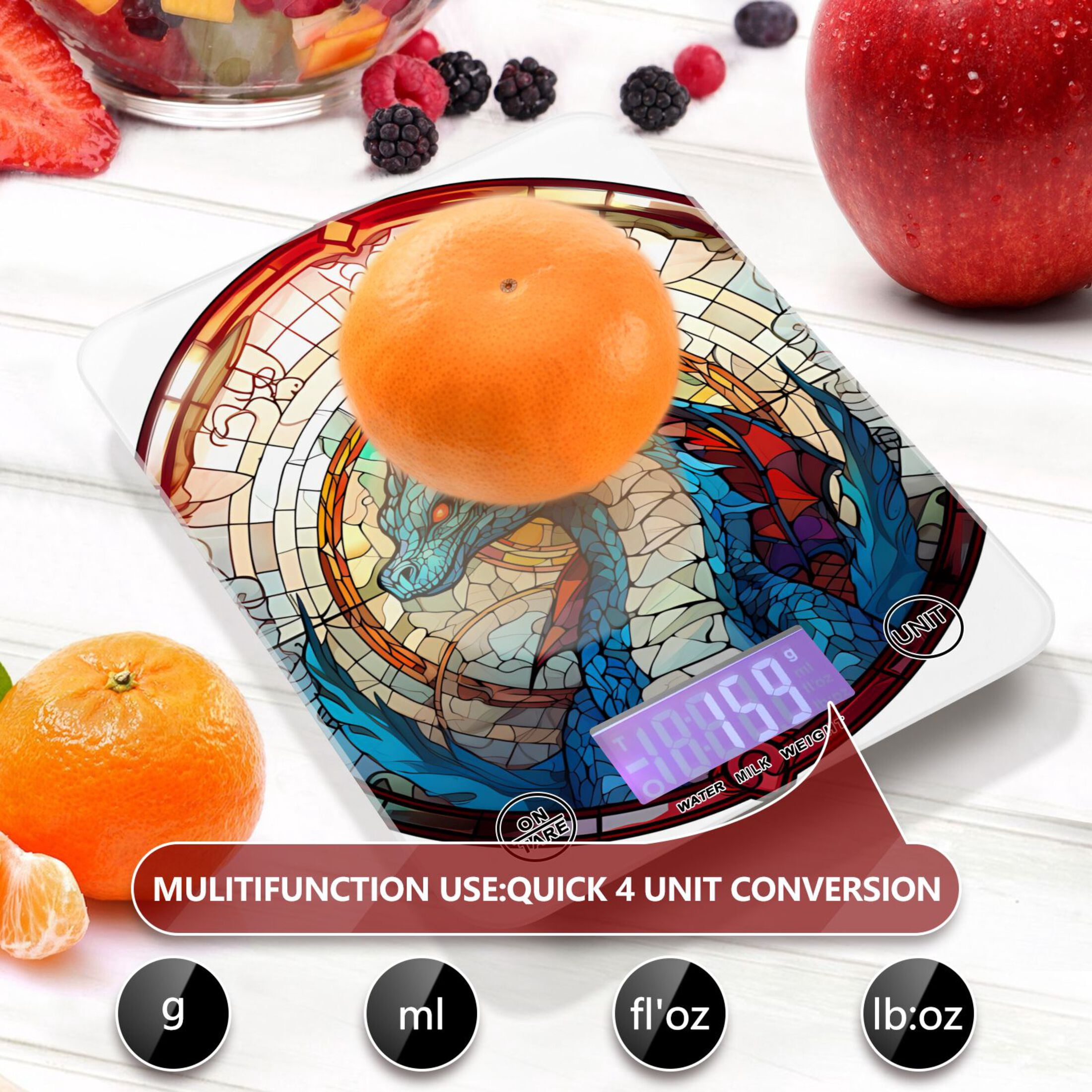 Dragon Church Window Food Scale Digital Kitchen Scale Waterproof Tempered Glass Tare Function 11 lb for Baking Cooking Meal Prep