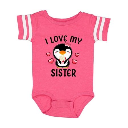 

Inktastic I Love My Sister with Cute Penguin and Hearts Gift Baby Girl Bodysuit